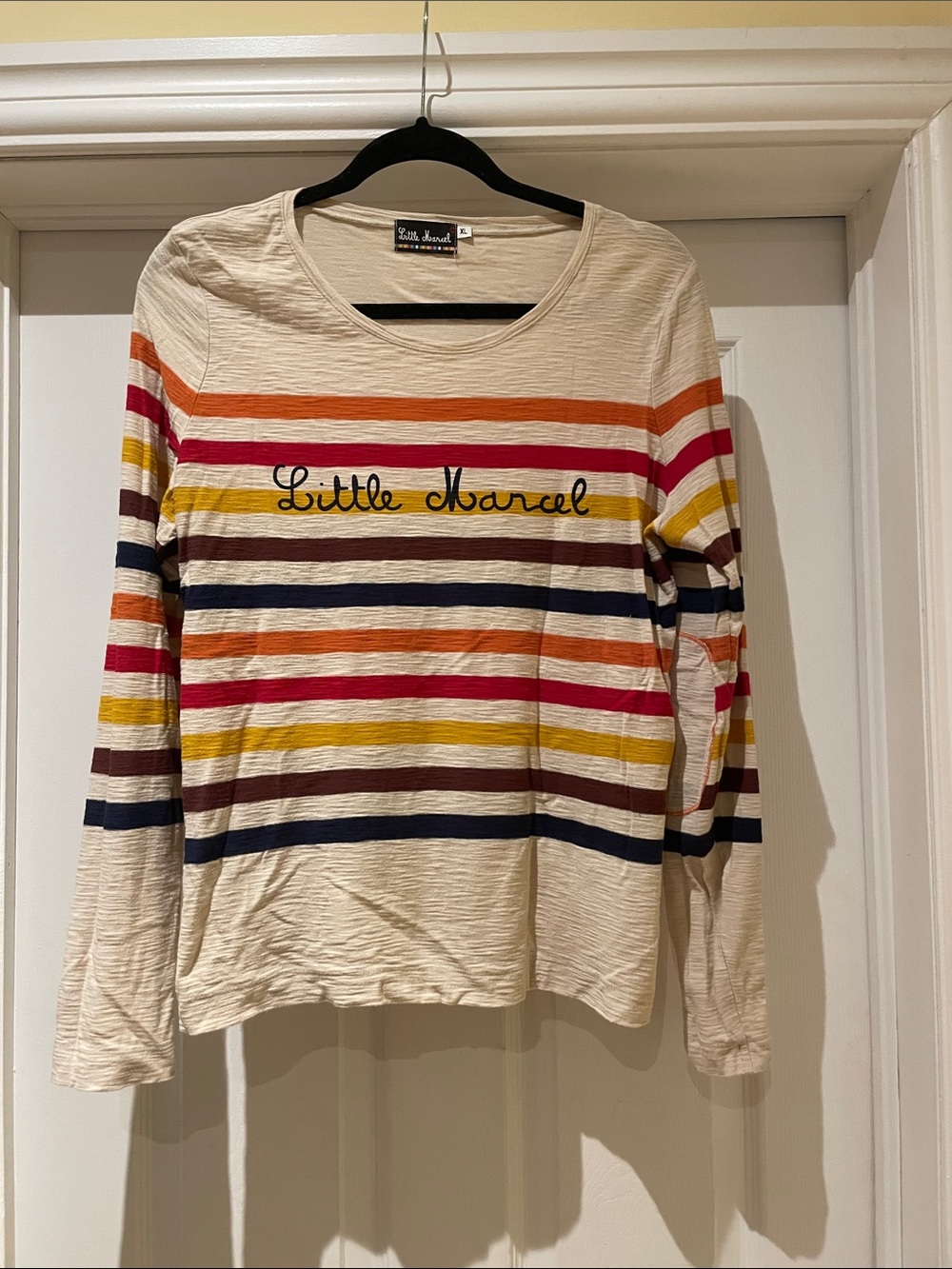 Little Marcel Multicolor Striped Long Sleeve Top Elbow Patches XL French Preppy